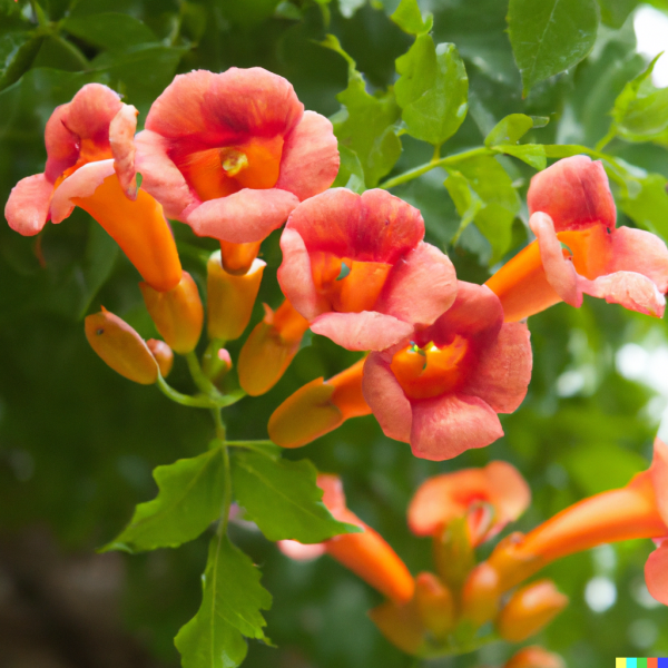 Campsis  tagliabuana Madame Galen, Orangerote Trompetenblume, 40-60 cm, im 2-l-Container (Ø 17 cm) inkl. Dünger