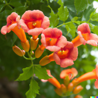 Campsis  tagliabuana Madame Galen, Orangerote Trompetenblume, 40-60 cm, im 2-l-Container (Ø 17 cm) inkl. Dünger